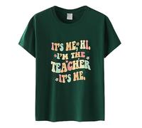 "It's Me Hi I'm The Teacher", maglietta divertente da insegnante, maglietta casual a maniche corte da donna, top divertente con grafica a lettere, verde militare, XXL