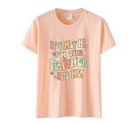 "It's Me Hi I'm The Teacher", maglietta divertente da insegnante, maglietta casual a maniche corte da donna, top divertente con grafica a lettere, beige., XL