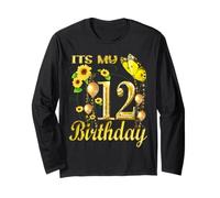 It's My 12th Birthday 12 Year Old Girl Girasole Farfalla Maglia a Manica