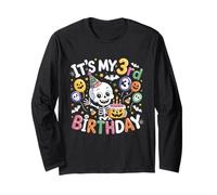 It's My 3rd Birthday Skeleton Halloween Toddler Boy Girl Maglia a Manica