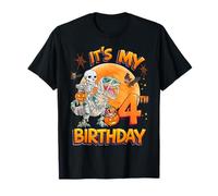It's My 4th Birthday Dinosaur Skeleton Halloween 4 Years Old Maglietta