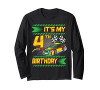 It's My 4th Birthday Race Car Party Outfit 4 Year Old Boys Maglia a Manica