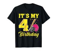 It's My 4th Birthday Softball 4 Ragazze di anni Maglietta