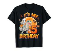 It's My 5th Birthday Dinosaur Skeleton Halloween 5 Years Old Maglietta