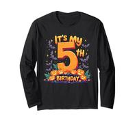It's My 5th Birthday Party 5 Year Old Kids Halloween Pumpkin Maglia a Manica