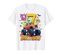 It's My 7th Birthday Boy Skeleton Monster Truck Halloween Maglietta