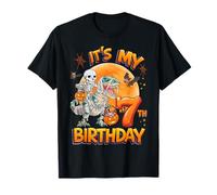 It's My 7th Birthday Dinosaur Skeleton Halloween 7 Years Old Maglietta