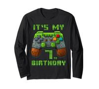 It's My 7th Birthday Shirt Gamer Video Pixel Game Party Maglia a Manica
