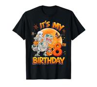 It's My 8th Birthday Dinosaur Skeleton Halloween 8 Years Old Maglietta