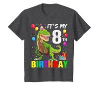 It's My 8th Birthday Happy 8 Year T-Rex Shirt Boy Maglietta, Bambini, Grigio Scuro, 2 Anni