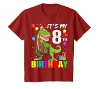 It's My 8th Birthday Happy 8 Year T-Rex Shirt Boy Maglietta, Bambini, Mirtillo Rosso, 8 Anni