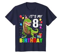 It's My 8th Birthday Happy 8 Year T-Rex Shirt Boy Maglietta, Bambini, Navy, 6 Anni