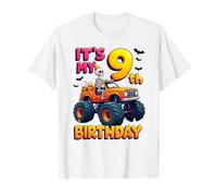 It's My 9th Birthday Boy Skeleton Monster Truck Halloween Maglietta