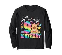 It's My 9th Birthday Capybara Rainbow Funny 9 Year Old Bday Maglia a Manica