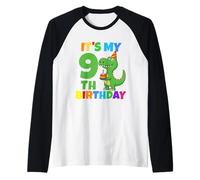 It's My 9th Birthday Dinosaur T-Rex 9 Year Old Boy Divertente Maglia con Maniche Raglan
