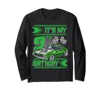 It's My 9th Birthday Race Car Party Outfit 9 Year Old Boys Maglia a Manica