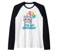 It's My Birthday Kawaii Cat Maglia con Maniche Raglan