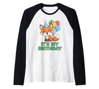 It's My Birthday Kawaii Fox Maglia con Maniche Raglan