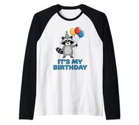 It's My Birthday Racoon Maglia con Maniche Raglan