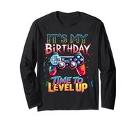 It's My Birthday Time to Level Up Videogiochi Gaming Uomini Ragazzi Maglia a Manica