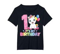 It's My Birthday Unicorno 1° Compleanno Bambina 1° Anno 2021 Maglietta, Donna Plus-Size, Nero, 4X