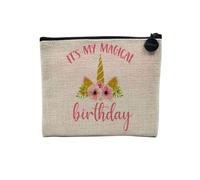 It's My Magical Birthday Unicorno Anniversario - Astuccio per trucco in tela effetto lino, portamonete - 15 x 10 cm, lino, 15 x 10 cm, Astuccio per il trucco