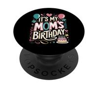 It's My Mom's Birthday Cute Graphic with Cake & Confetti PopSockets PopGrip Adesivo