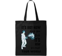 It's Not How Deep You Fish It's How You Wiggle Your Worm Divertente Borsa in Cotone Ecologico Naturale Nero, Nero , Taglia unica