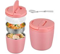 Itslife Contenitore Termico per Alimenti 1400ml, Thermos per Alimenti con Coperchio a Fibbia e Cucchiaio Pieghevole di Acciaio Inossidabile, Isotermico Sottovuoto per Cibi Caldi e Freddi, Rosa