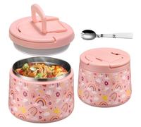 Itslife Thermos per Alimenti 420ml, Contenitore Termico per Alimenti di Acciaio Inossidabile con Cucchiaio Pieghevole, Lunch Box Termico per Picnic, Scuola e Ufficio, Arcobaleno