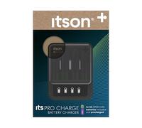 itson, itsPRO CHARGE caricatore USB-C per batterie ricaricabili Ni-MH, 4 batterie ricaricabili AA (2000 mAh), tempo di carica 4 ore 45 minuti, LCD, rilevamento guasti batteria, mdodalità di risparmio