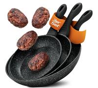 itss 4YOU IT 3000 Set Padelle da 3 pezzi in Alluminio Forgiato con fondo in acciaio inox, con rivestimento antiaderente, Rivestimento in marmo e impugnatura soft touch, Nero, Ø 20 cm, Ø 24 CM, Ø 28 cm