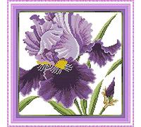 ITSTITCH Stamped Cross Stitch Kits for Beginners Full Range of Crossstitching Preprinted Pattern Kids or Adults, Embroidery Needlepoint Starter 14CT 2 Strands-Purple Blossoms,13''x13''