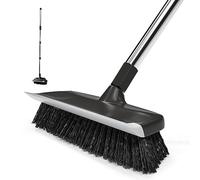 ITTAR Spazzola multiuso con manico lungo, setole rigide larghe 25,4 cm, spazzola per la pulizia del pavimento, spazzola 2 in 1 per doccia, patio, piscina, cucina, garage, pavimento doccia, nero