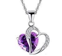 ITVIP Nuovo Gioielli in argento A forma di cuore zircone cristallo Collana da donna clavicola moda Catena del maglione (Viola)