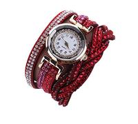 ITVIP Orologio da donna, Moda Trapano intarsiato In giro cerchio tavolo La signora velluto coreano contorto treccia tessere Bracciali Orologio al quarzo (Rosso)