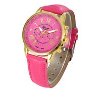 ITVIP Orologio di Moda Donna Superficie a Doppio Strato Ginevra Tre Occhi Cintura in Pelle Orologio al Quarzo (Rosa brillante)