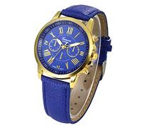 ITVIP Orologio di Moda Donna Superficie a Doppio Strato Ginevra Tre Occhi Cintura in Pelle Orologio al Quarzo (Blu)