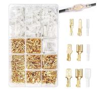 iTYOOS 315 Pezzi 2,8/4,8/6,3 mm Connettori Piatti, Terminale a Crimpare Maschio e Femmina, Crimpare Connettore Kit, Terminale a Spina Per Cavi Impermeabile Con Coperchio Isolante(Oro)