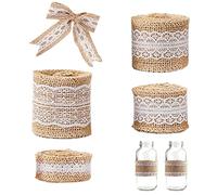 iTYOOS 4 Pezzi 2 M Nastro in Juta Con Pizzo, Rotolo di Tela per Matrimoni, Natale, Feste, Artigianato, Regali e Decorazioni