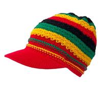 Itzu Berretto da uomo Rastacap Tam Beret Beanie Cap Peak Crochet Knit Dreadlocks, Uncinetto a righe (Red Peak), Taglia unica