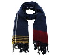 Itzu Co.Morbido Intrecciato Maglia a Righe Nappa Edge Caldo Inverno Sciarpa Blu