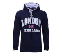 Itzu Felpa con cappuccio da uomo con zip intera di Londra, Inghilterra, Blu navy, XL