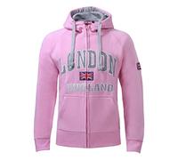 Itzu London England - Felpa da uomo con cappuccio e zip intera, in cotone, motivo: bandiera del Regno, Rosa confetto, M