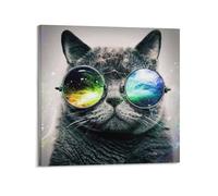 IUAUTVZM Poster decorativo da parete su tela con occhiali stellati di fantascienza e gatto, decorazione moderna per la camera da letto, 30 x 30 cm