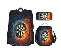 IUBBKI 3 pezzi Set Zaini Bruciare Dartboard Book Bag Viaggio Campeggio Lavoro School Bag Astuccio Pranzo Borsa Combinazione Per Uomo Donna Ragazzi Ragazze