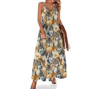 IUBBKI Abiti Estivi Lunghi da Donna per Le Vacanze 2025 - Abito Estivo Lungo da Spiaggia con Spalline Sottili e Stampa Testa di nel Bosco XX-Large