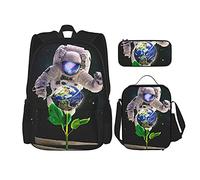 IUBBKI Astronauta che esplora la terra Zaino scolastico in tre pezzi per ragazze e adolescenti (combinazione borsa scuola + astuccio + borsa pranzo)