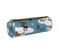 IUBBKI Astuccio in pelle ArcticCircleCuteAnimals Holder Pouch Box Makeup Bag Organizer con cerniera per ufficio scolastico