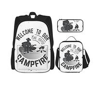 IUBBKI Benvenuti nel nostro falò Zaino scolastico in tre pezzi per ragazze e adolescenti (combinazione di borsa per la scuola + astuccio + borsa per il pranzo)